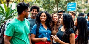 Tineri discutând despre inițiative politice în aer liber.