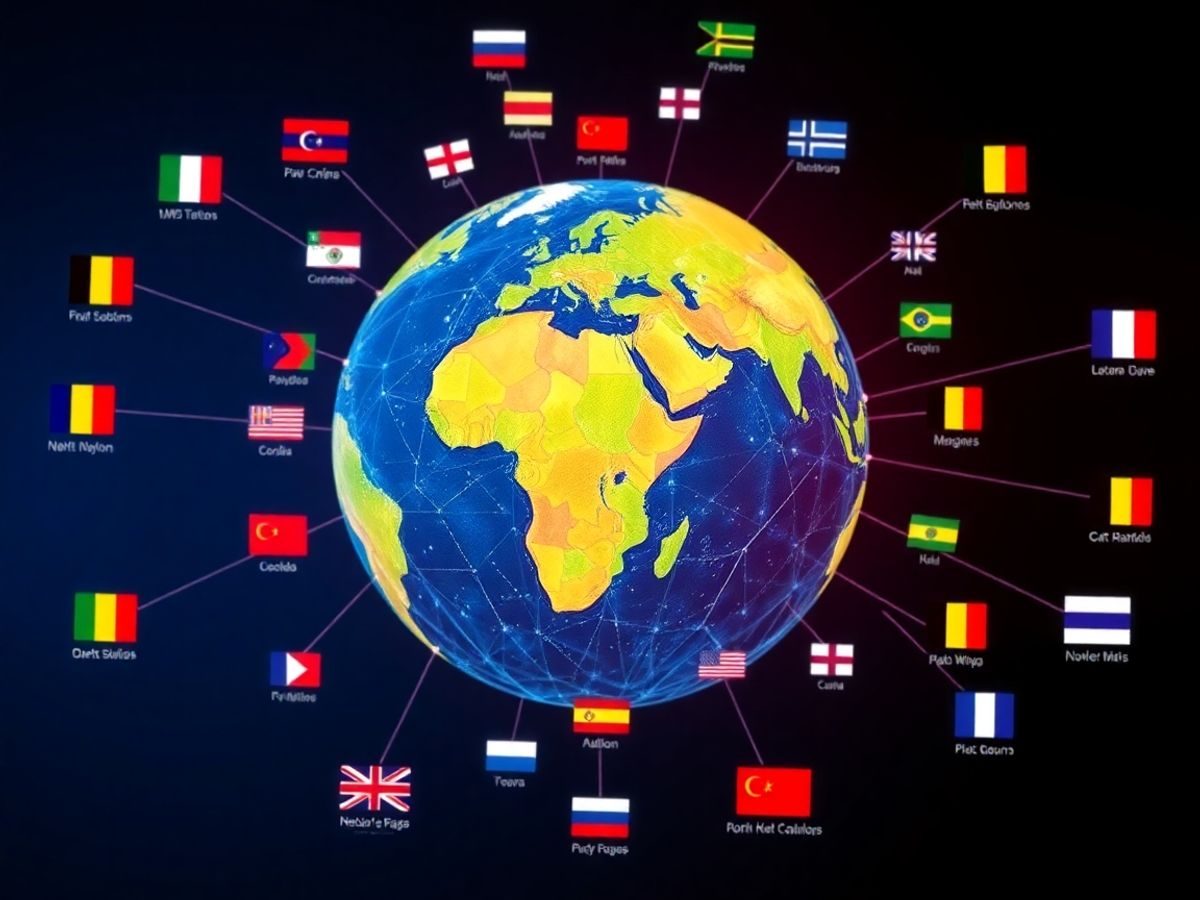 Glob cu steaguri și linii interconectate despre alianțe politice.