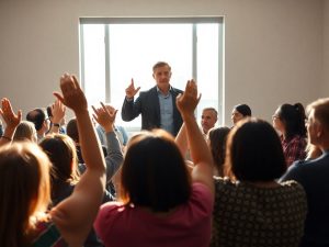 Oameni discutând, simbolizând sindicatele și politicile sociale.