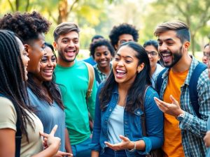 Tineri energici discutând, implicându-se în activități civice.