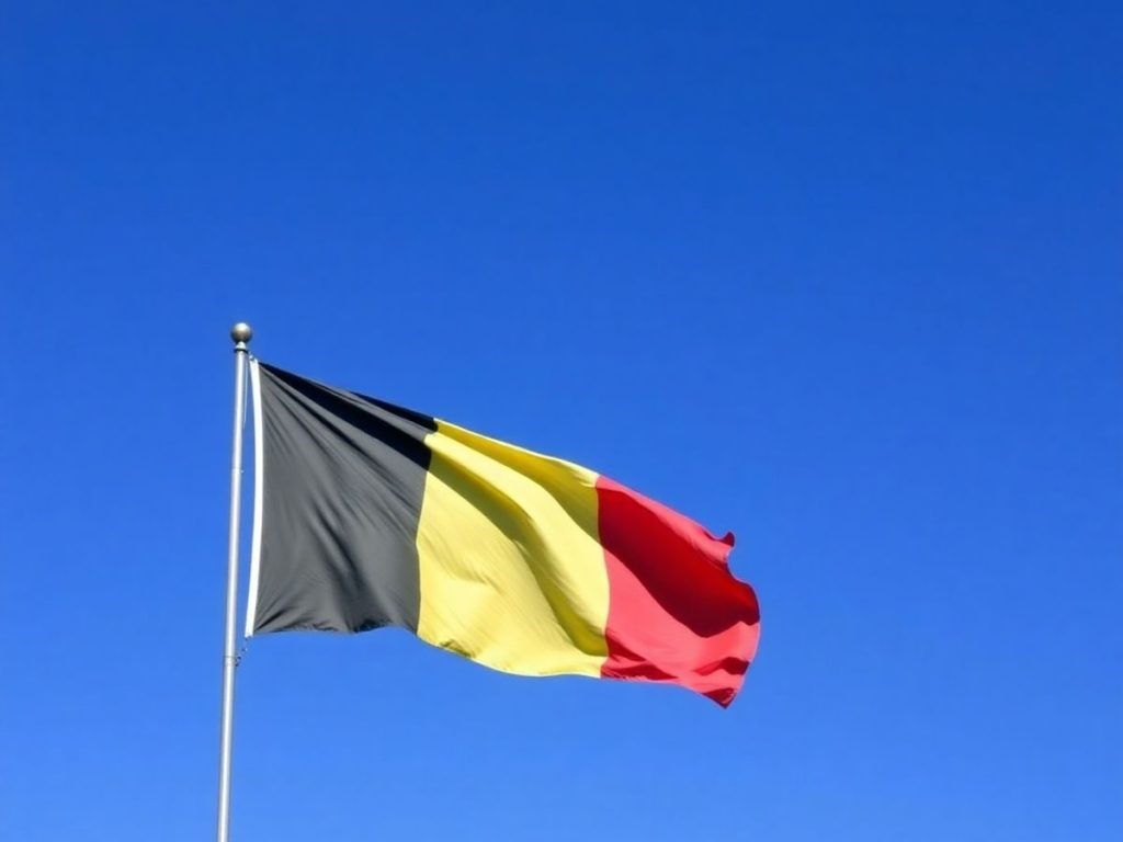 Steagul României flutură în fața unui cer albastru senin.